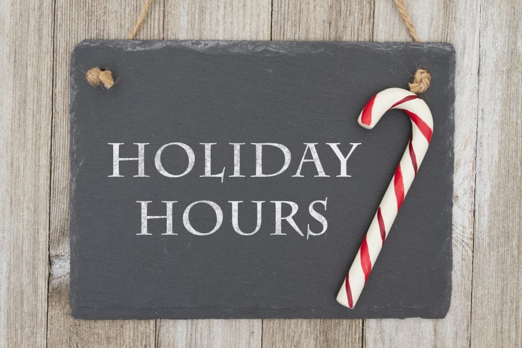 Holiday Hours - Closing at Noon Christmas Eve, Closed Christmas Day