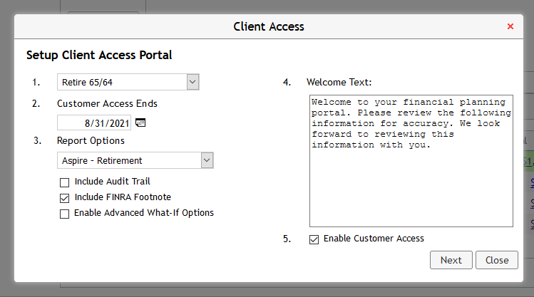 Setup Client Access Portal Screen
